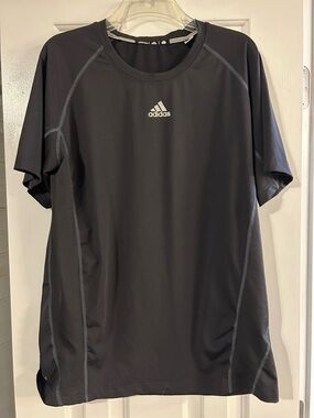 adidas Black Crew Neck Tee with White Stripe Detail